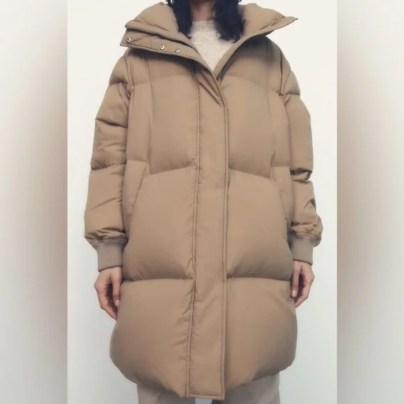 Zara Taupe Brown Down Coat Thermal Edition - Picture 3 of 11